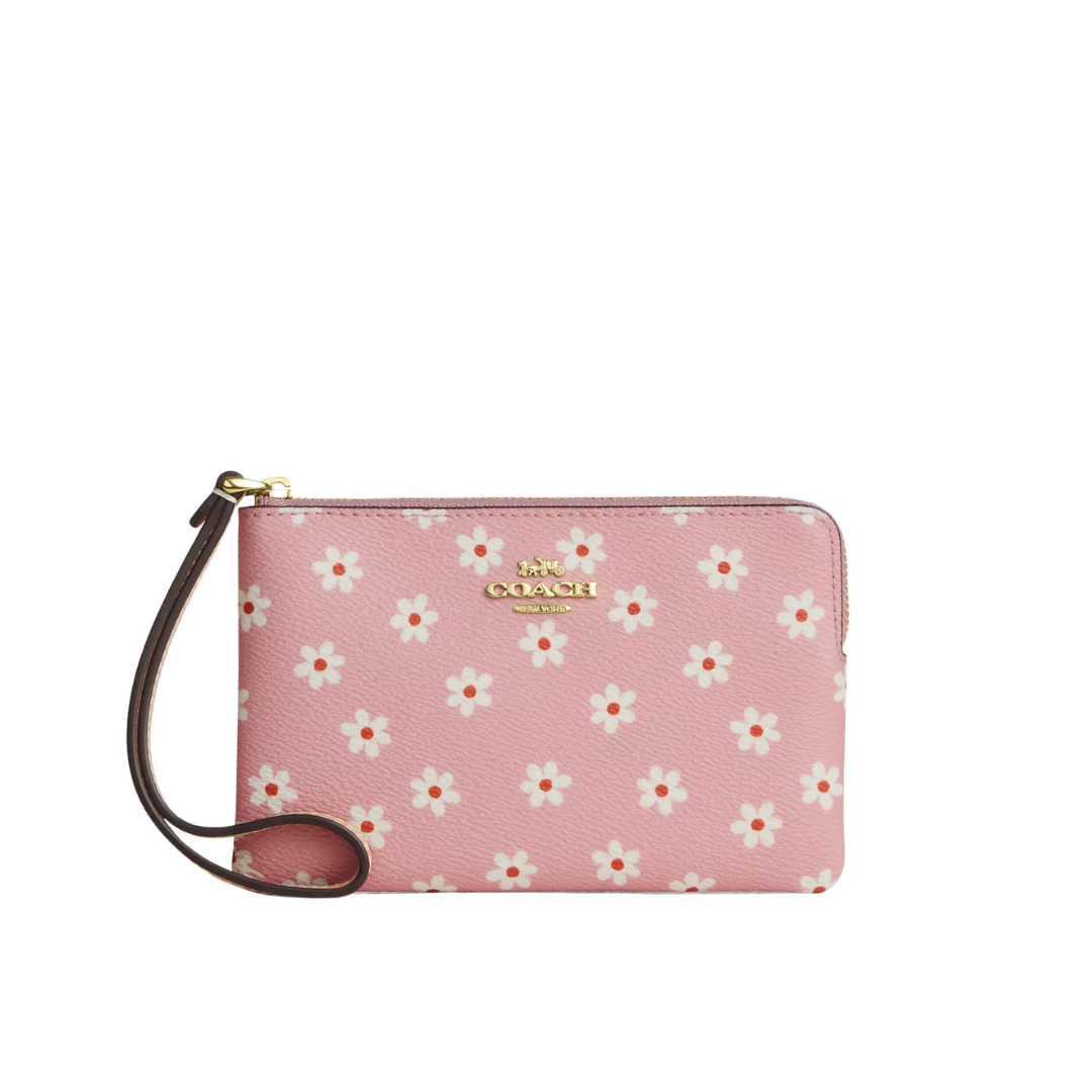 Monedero Coach Corner Zip Wristlet Pink Flower