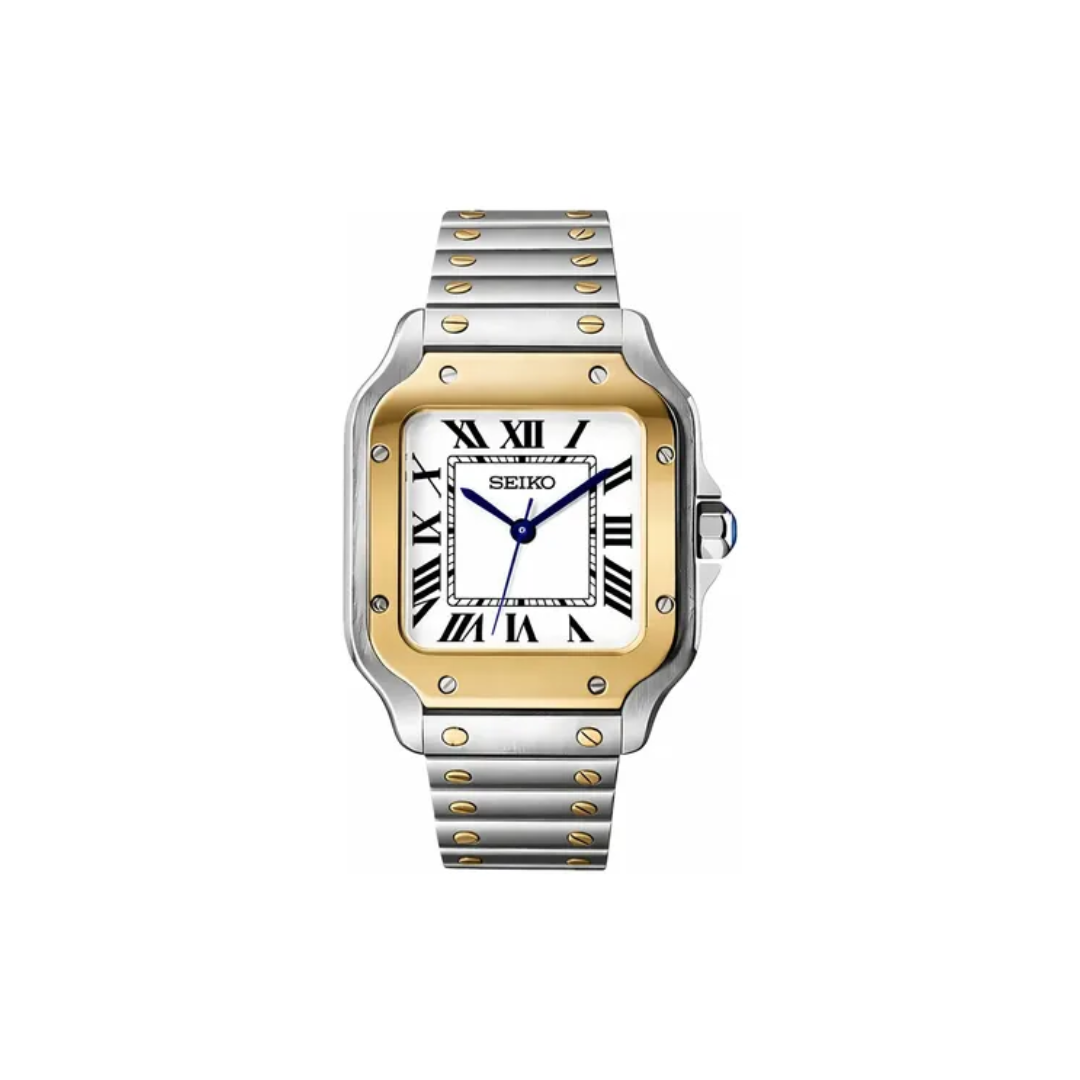 Seiko Mod 'Santos' Carátula Blanca Bisel Dorado