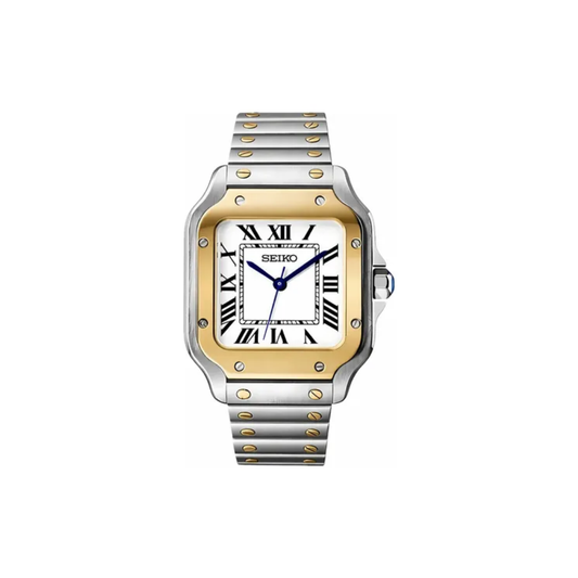 Seiko Mod 'Santos' Carátula Blanca Bisel Dorado