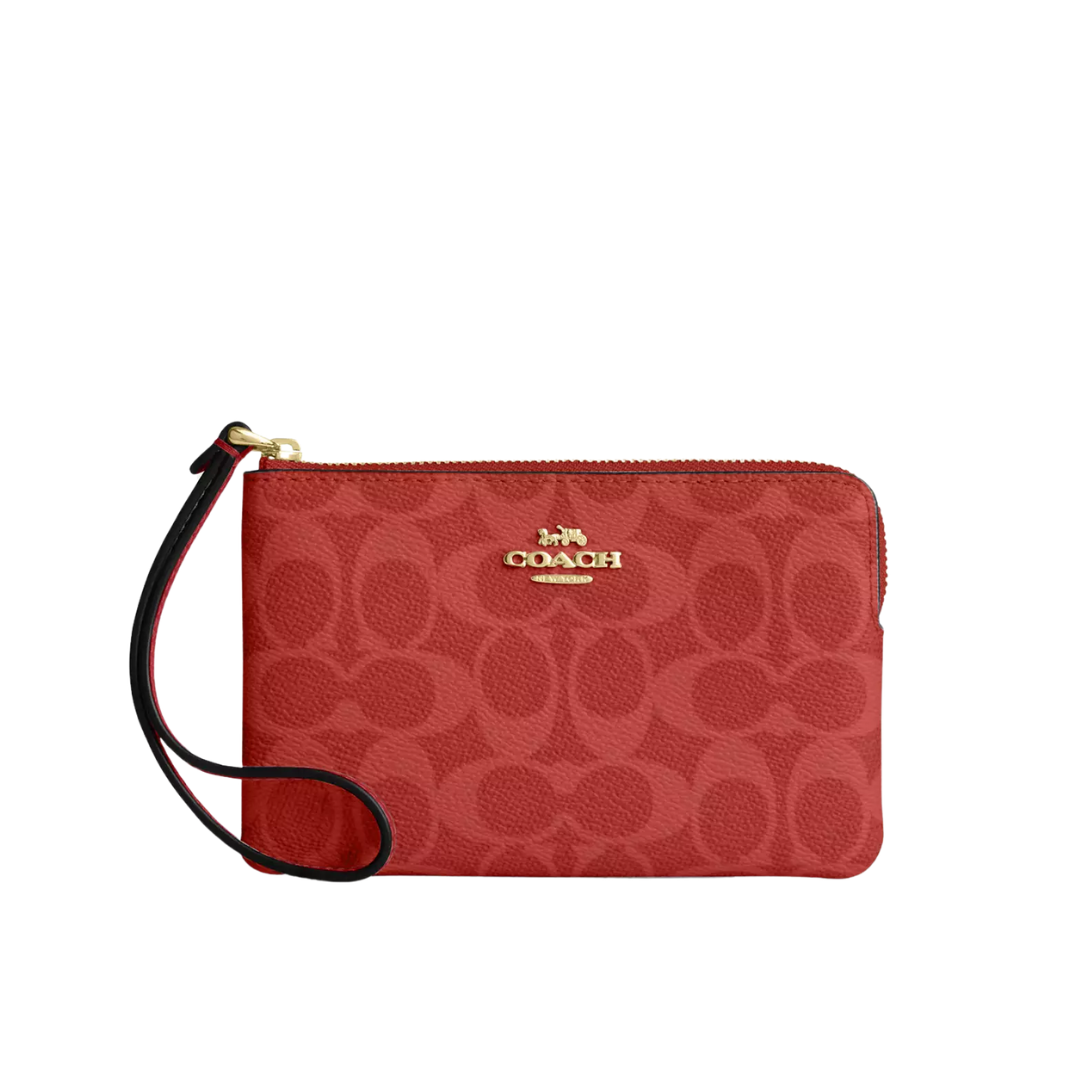 Monedero Coach Corner Zip Wristlet Red
