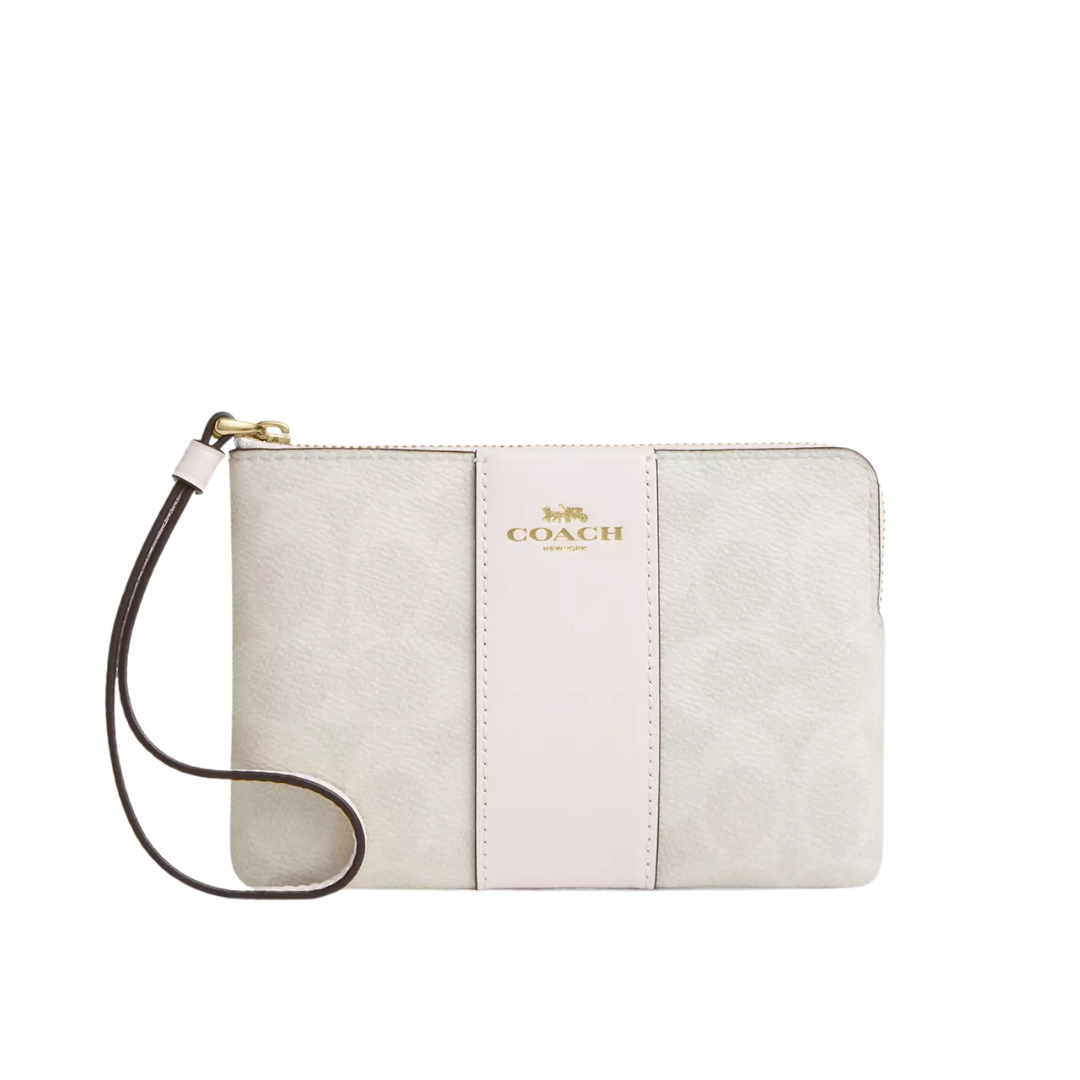 Monedero Coach Corner Zip Wristlet White Canvas