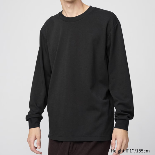 Tee Uniqlo AIRSM Black Manga Larga