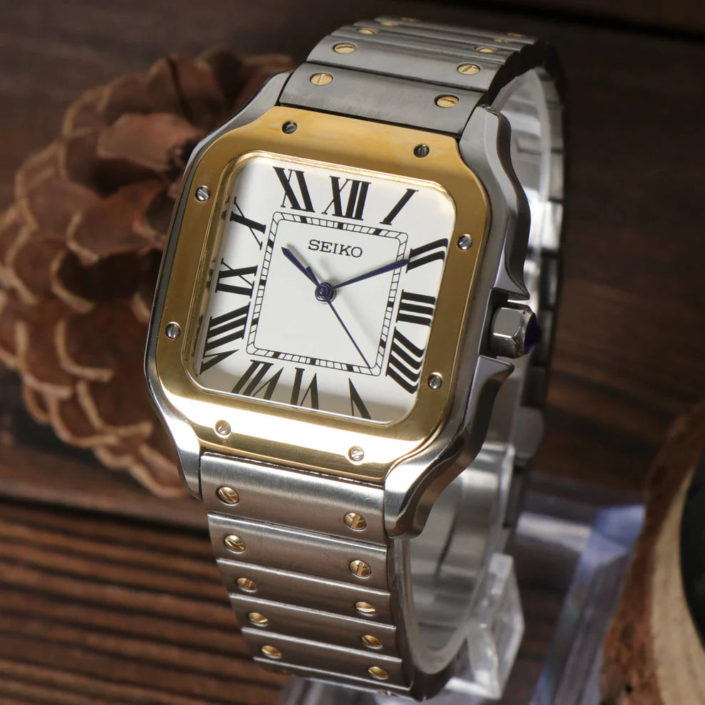Seiko Mod 'Santos' Carátula Blanca Bisel Dorado